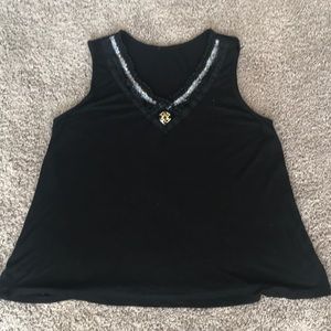 Black tank with beading and embroidery